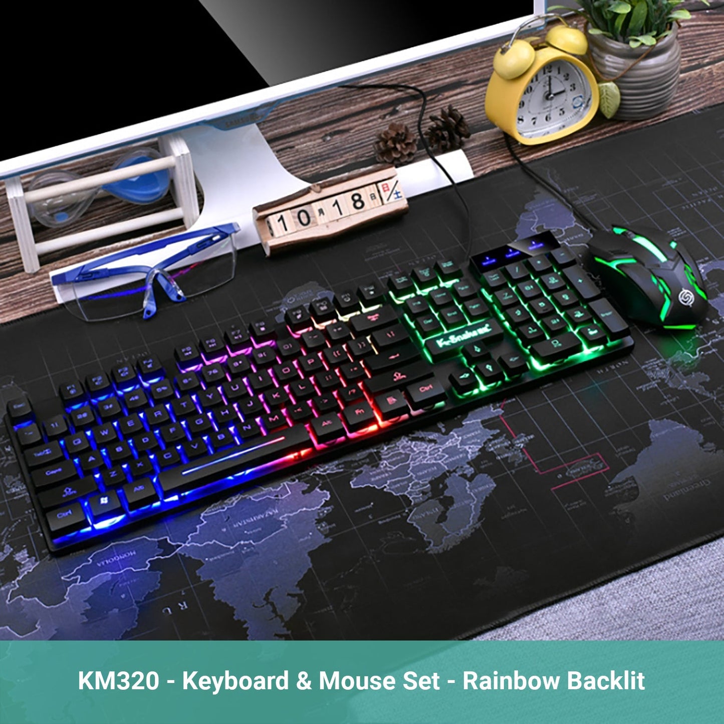 Kartech Gaming Keyboard & Mouse Set Wired Mechanical Feeling Rainbow LED Backlit
