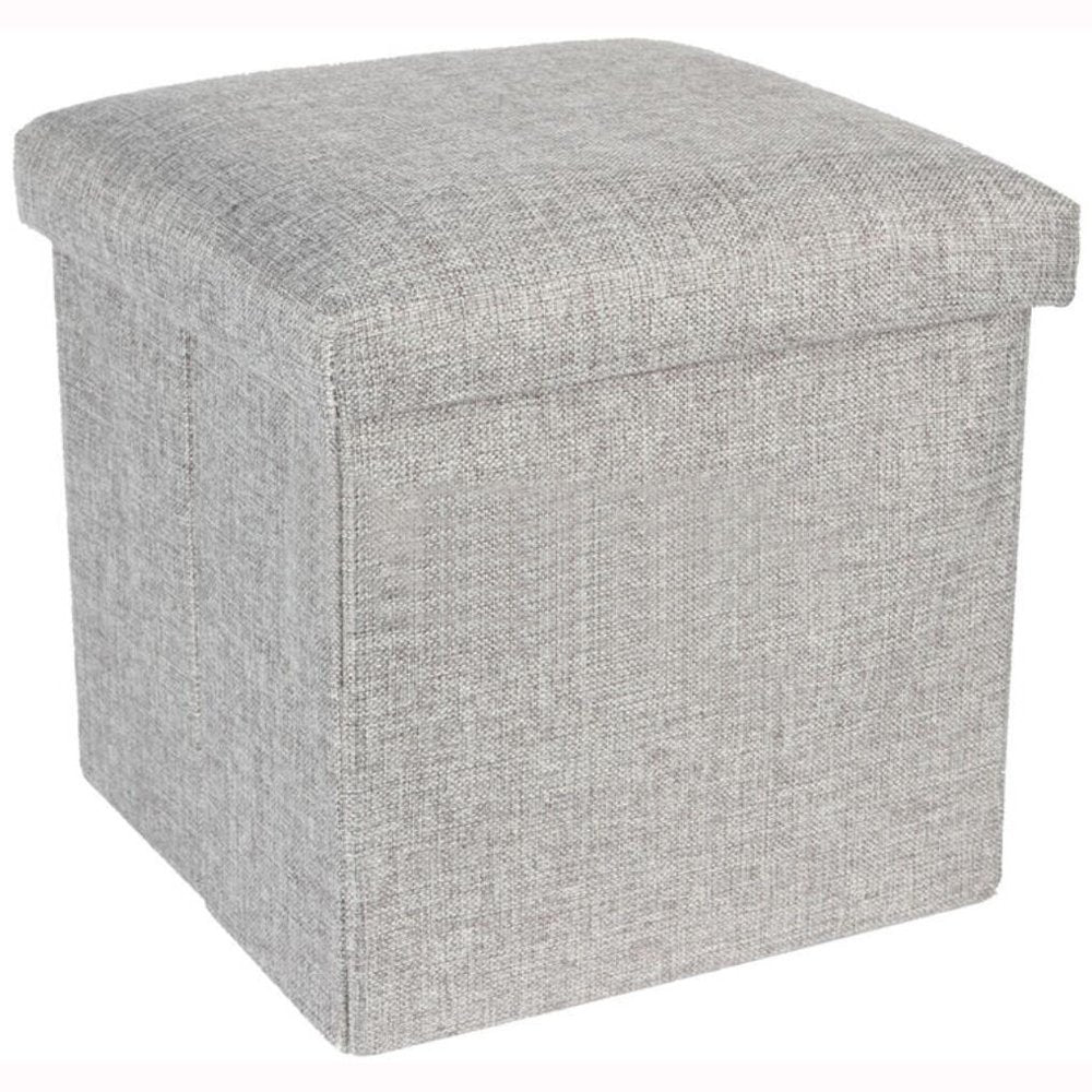 Folding Ottoman Storage Cube Footstool Stool Blanket Box Pouf Faux Leather Linen