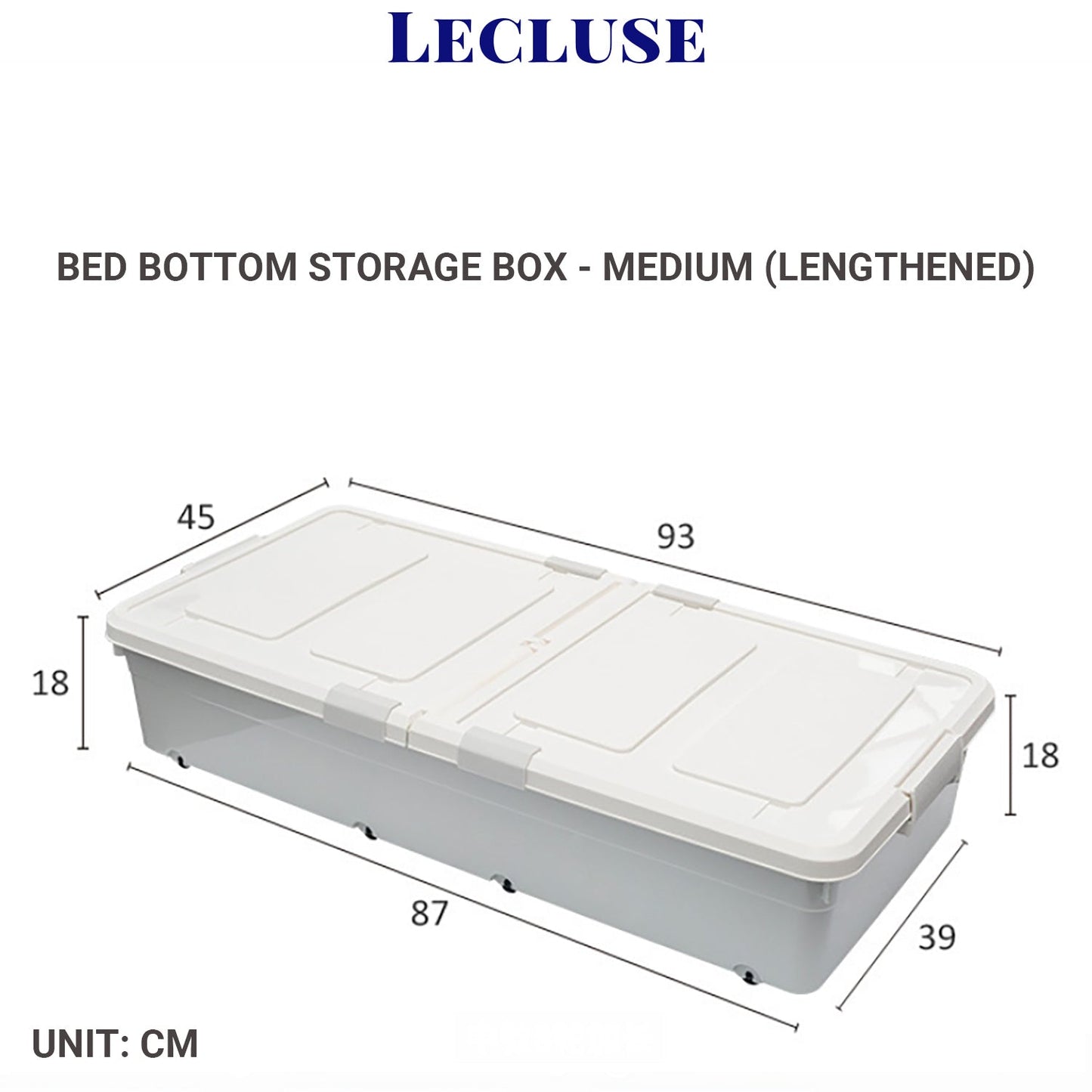 Lecluse Bed Bottom Storage Box Under-Bed Case Container Organizer Pully Wheel PP
