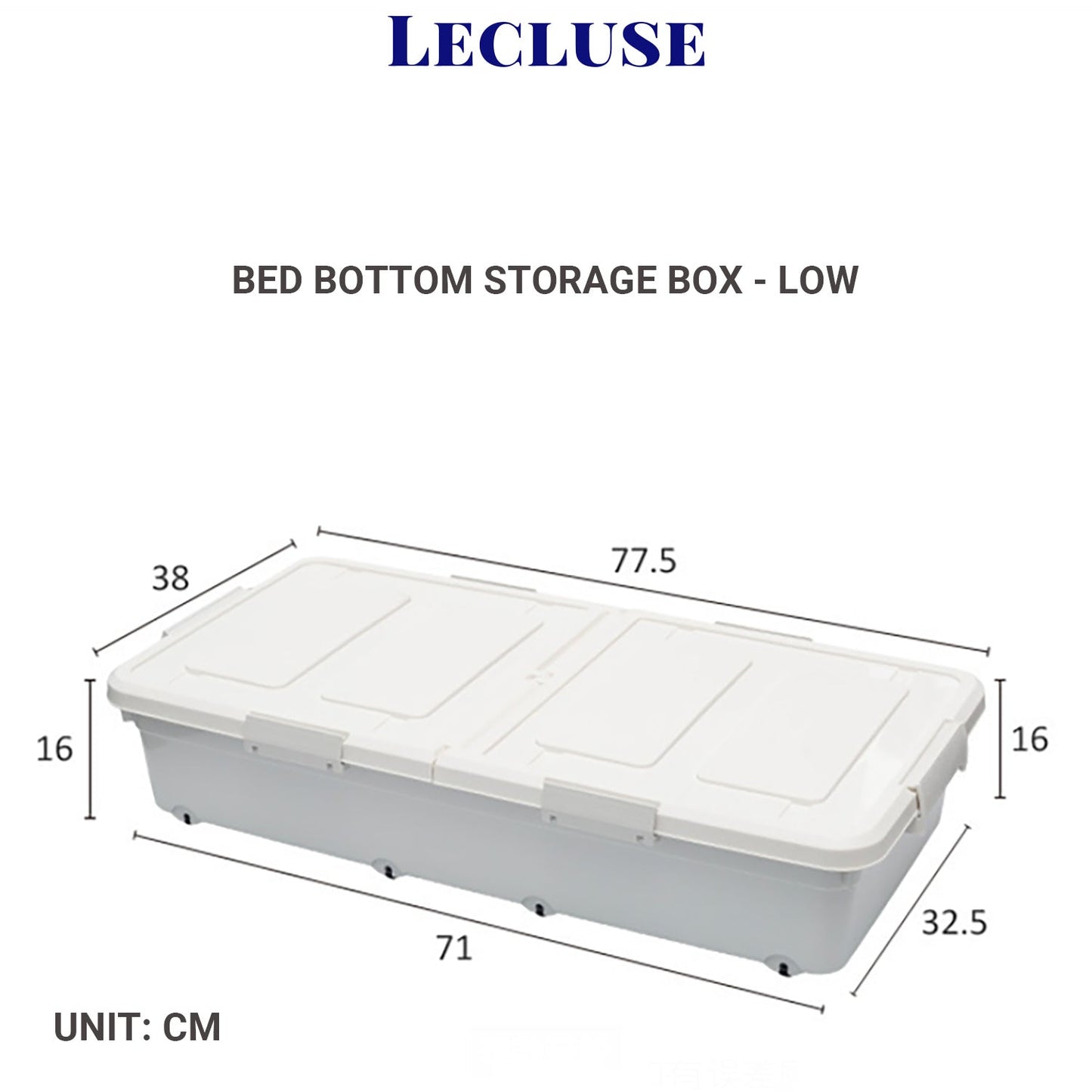 Lecluse Bed Bottom Storage Box Under-Bed Case Container Organizer Pully Wheel PP
