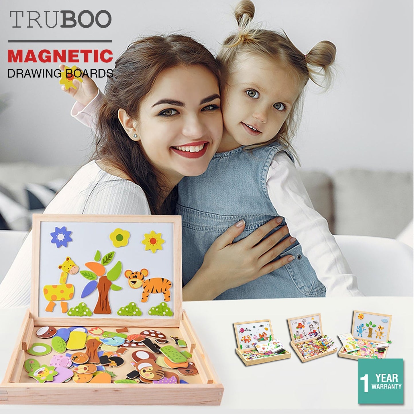 Truboo Kids Magnetic Drawing Board Toy Educational Doodle Pad Puzzle Children