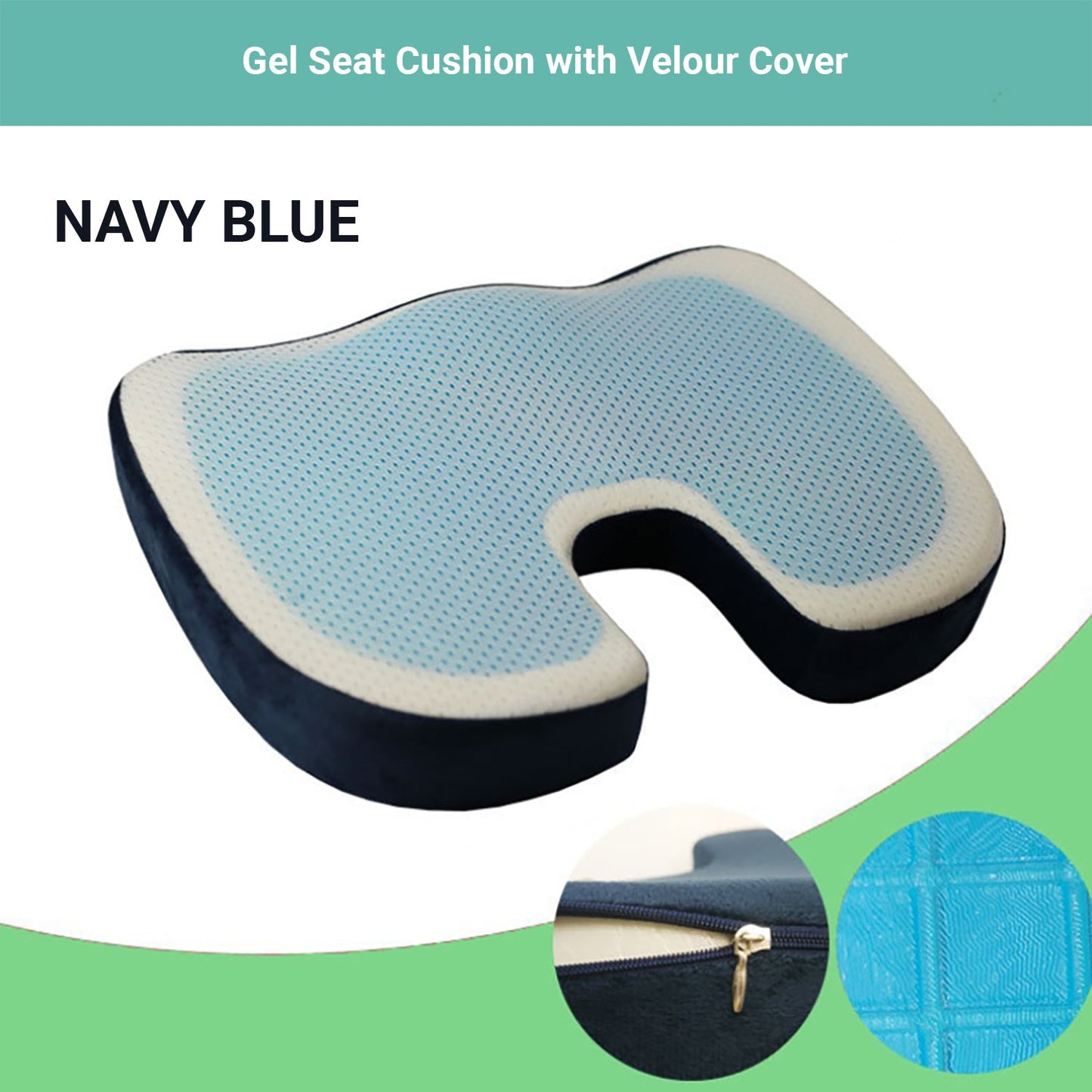 Lecluse Gel Seat Cushion Memory Foam Back Support Cooling Seat Non-Slip Soft