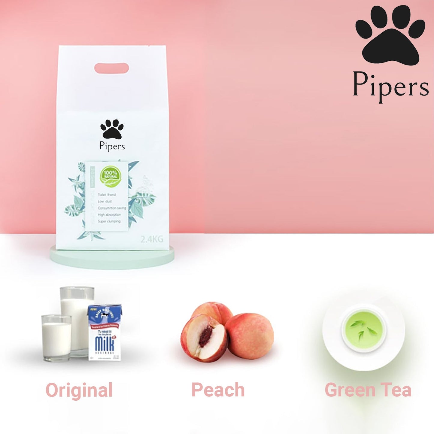 Pipers Natural Tofu Cat Litter Flushable Plant-Based Eco Clumping Odour Free