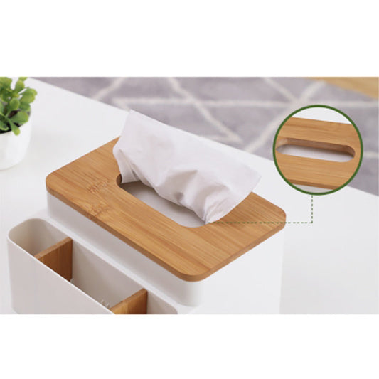 Lecluse Plastic Tissue Box Wood Cover Paper Dispenser Multifunction Large Capaci