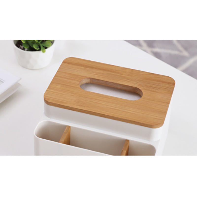 Lecluse Plastic Tissue Box Wood Cover Paper Dispenser Multifunction Large Capaci