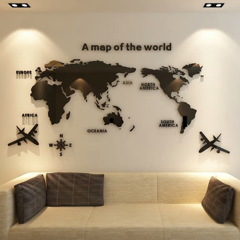 Lecluse 3D Acrylic Wall Sticker World Map Wall Decal Sticker Murals Map Wall Nur