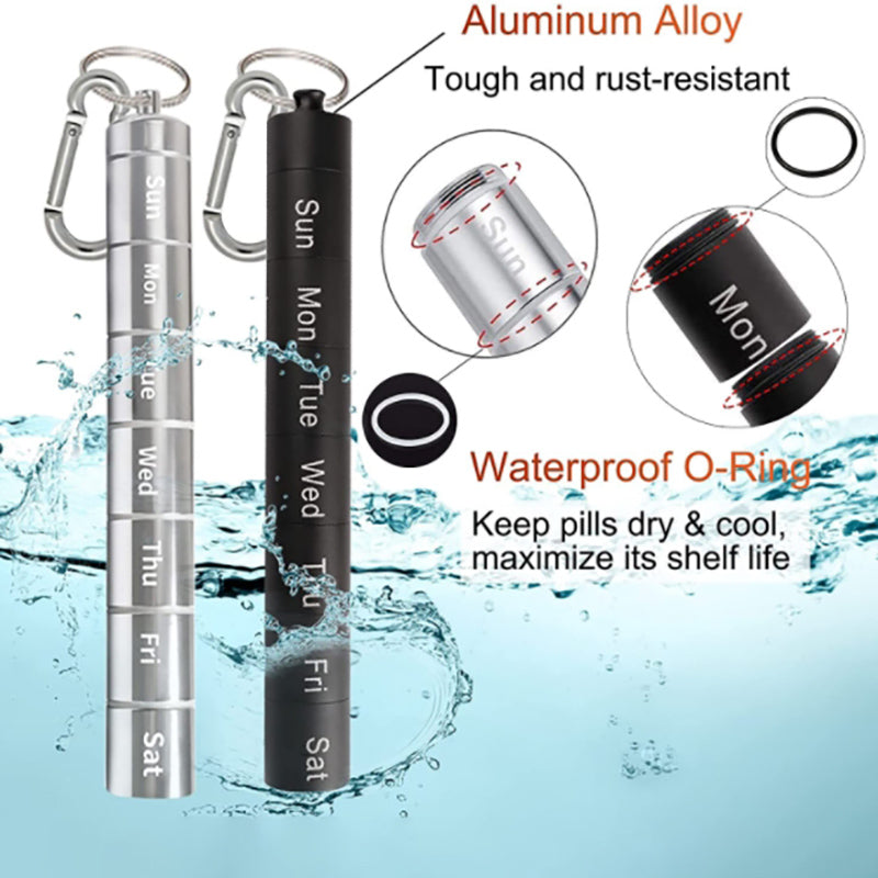 Lecluse Aluminum Alloy Pill Box 7 Day Weekly Small Pill Box Organizer Portable W