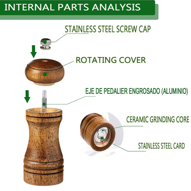 Lecluse Wood Pepper Grinder Pepper Mill Adjustable Coarseness Wooden Pepper mill Ceramic Grinding Mechanism Salt Mill Refillable