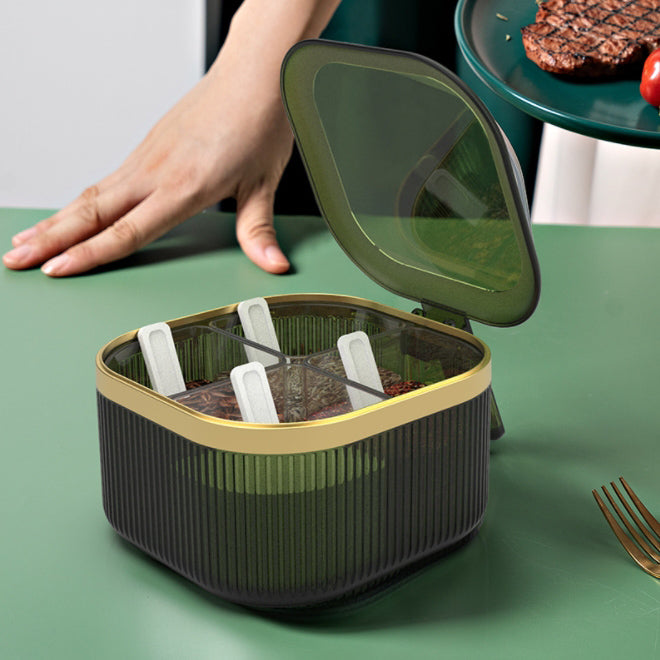 Lecluse Spice Box Set Combination Spice Racks Condiment Spoon 4 Compartments Enc
