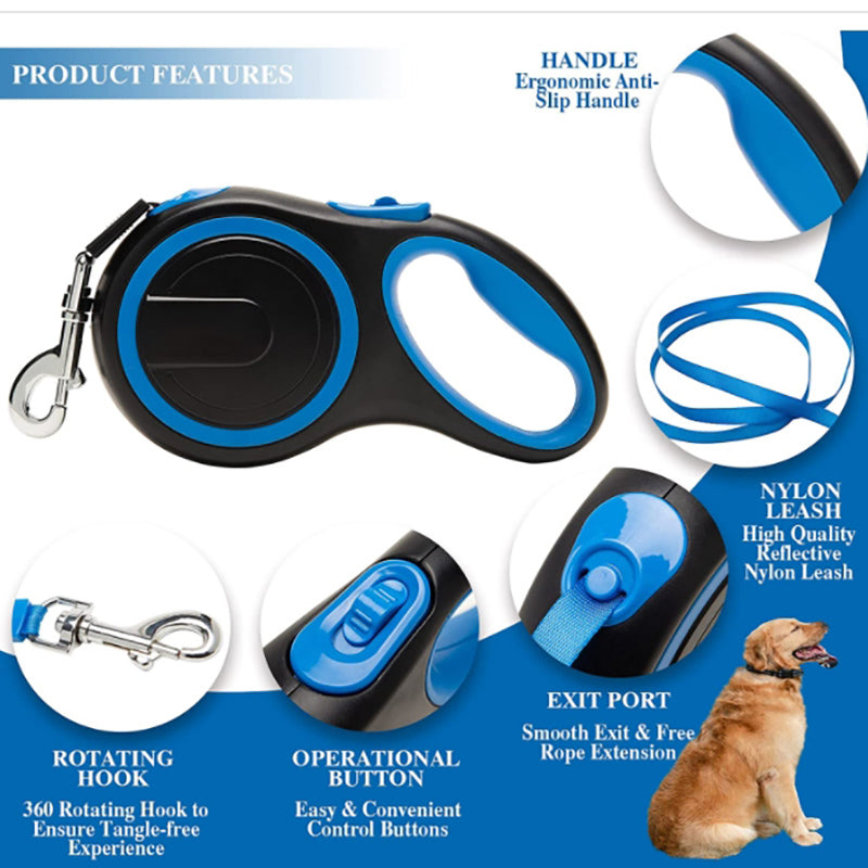 Pipers Retractable Dog Leash Automatic Break & Lock One Button Heavy 20kg 50kg