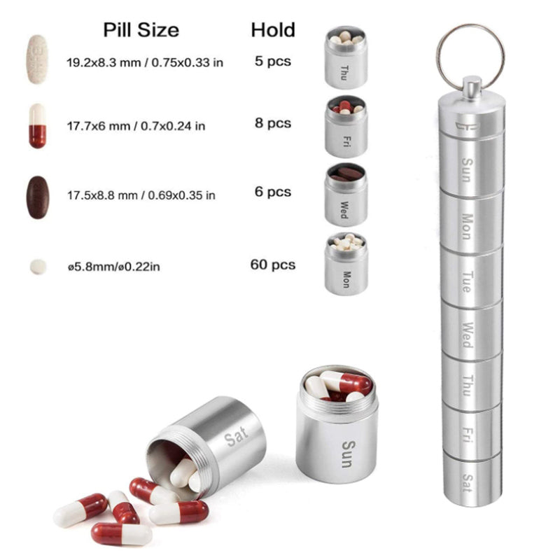 Lecluse Aluminum Alloy Pill Box 7 Day Weekly Small Pill Box Organizer Portable W