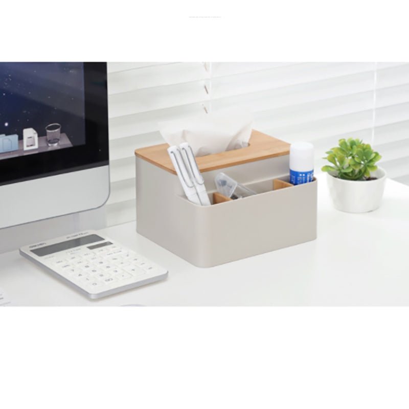 Lecluse Plastic Tissue Box Wood Cover Paper Dispenser Multifunction Large Capaci