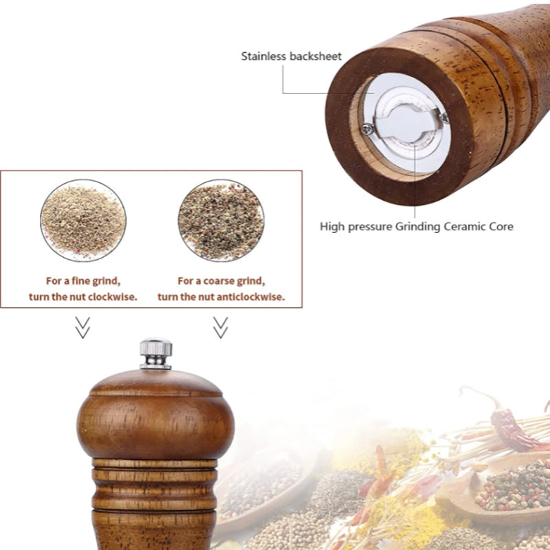 Lecluse Wood Pepper Grinder Pepper Mill Adjustable Coarseness Wooden Pepper mill Ceramic Grinding Mechanism Salt Mill Refillable