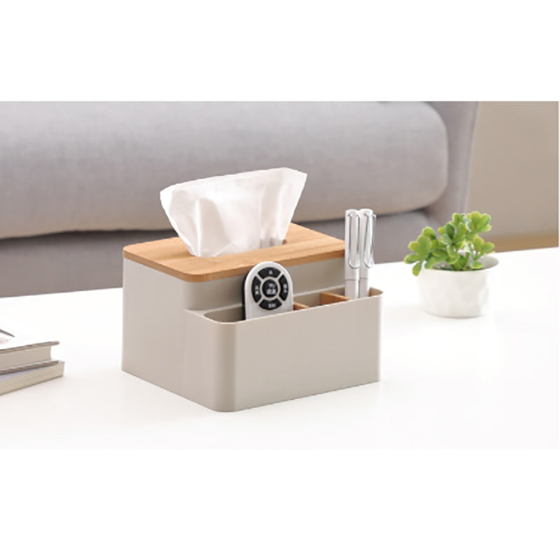 Lecluse Plastic Tissue Box Wood Cover Paper Dispenser Multifunction Large Capaci