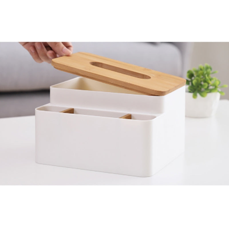 Lecluse Plastic Tissue Box Wood Cover Paper Dispenser Multifunction Large Capaci