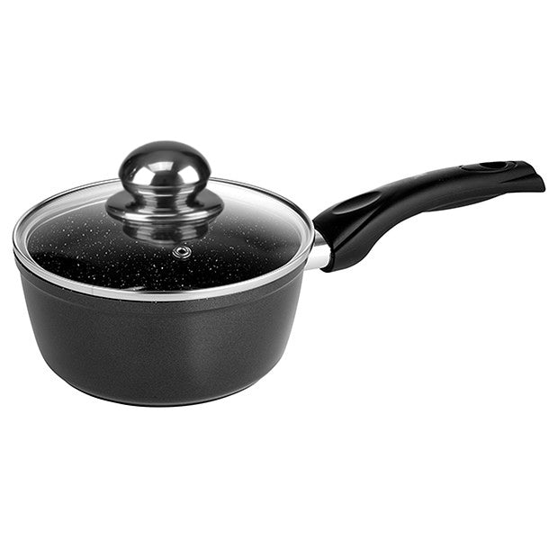Non Stick Casserole Stockpot Saucepan Cookware Aluminium Marble Black Glass Lids