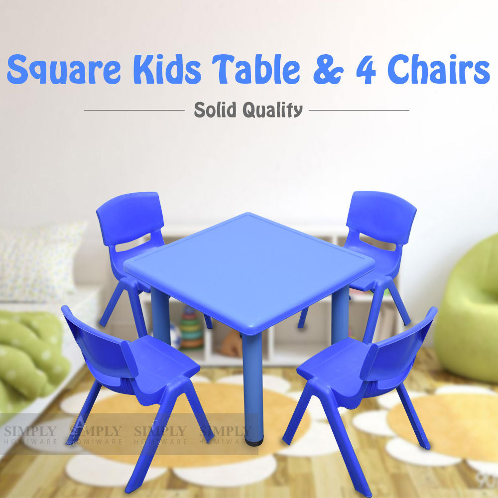 Kids Table Children 4 Chairs Plastic Activity Set Play Outdoor Large Red 60x60cm