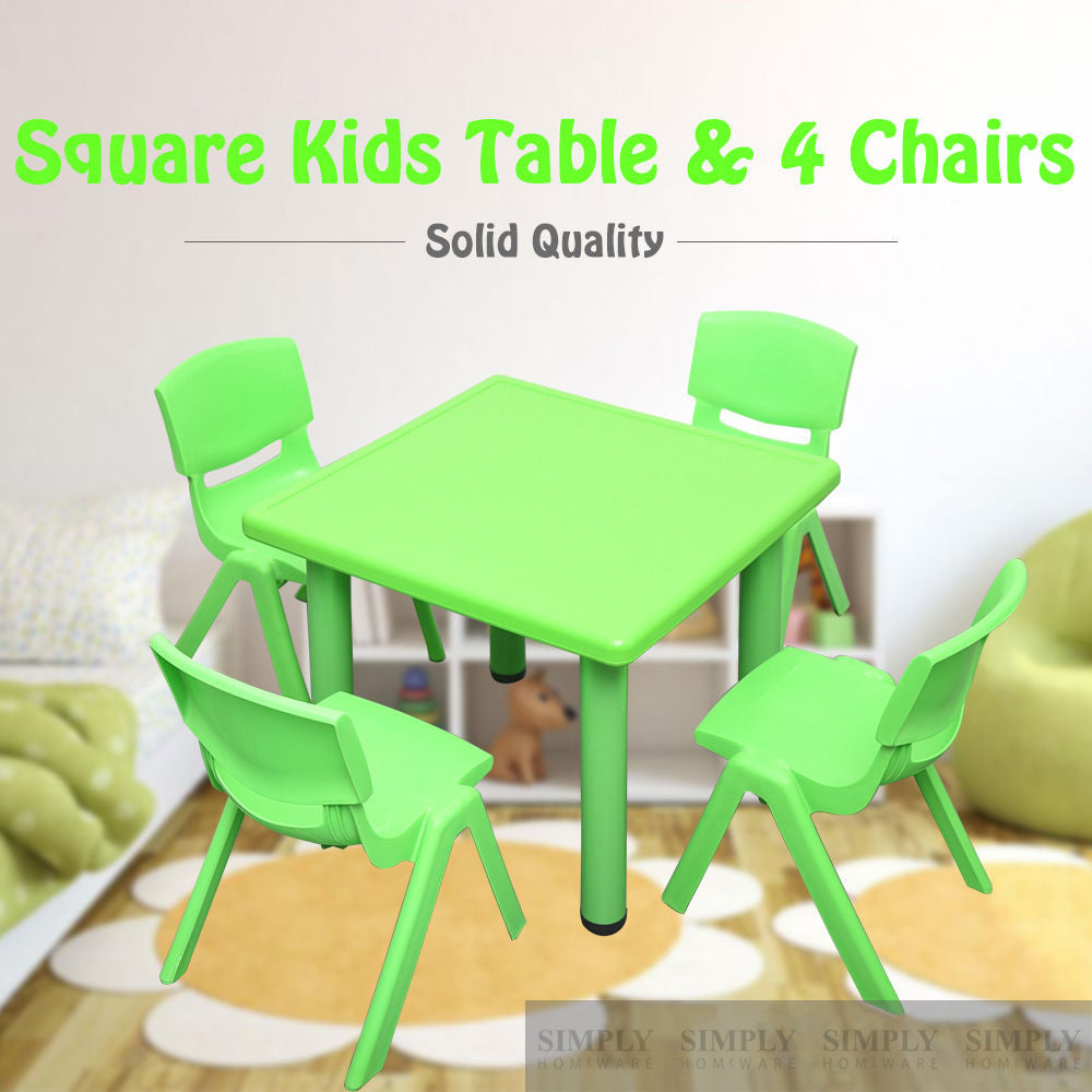 Kids Table Children 4 Chairs Plastic Activity Set Play Outdoor Large Red 60x60cm
