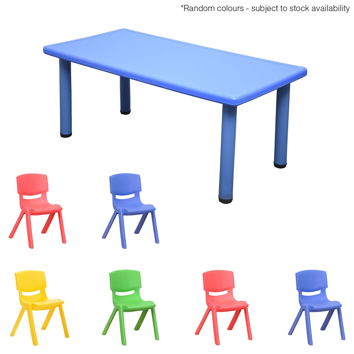 Kids Table Children 6 Chairs Activity Set Large Plastic Play Outdoor Red 120x60