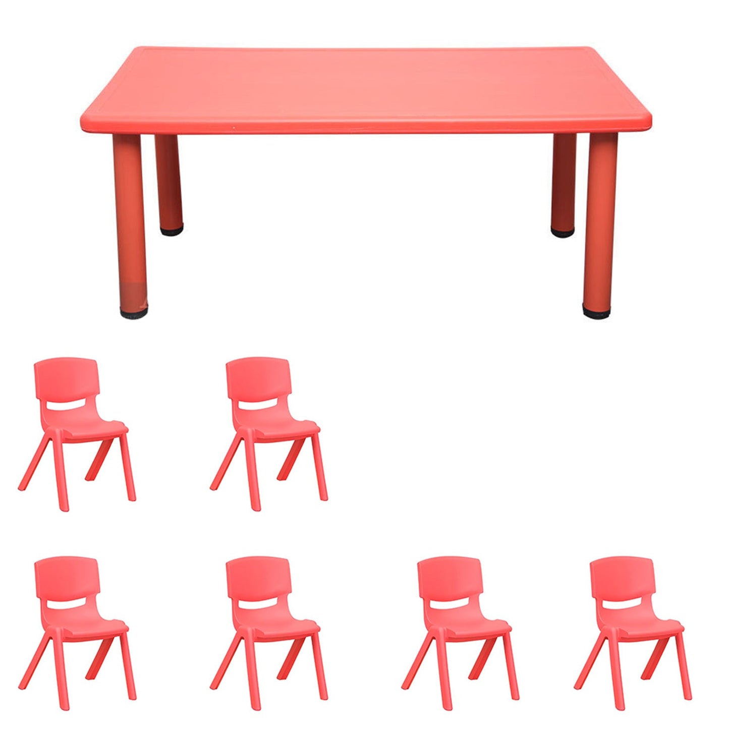 Kids Table Children 6 Chairs Activity Set Large Plastic Play Outdoor Red 120x60