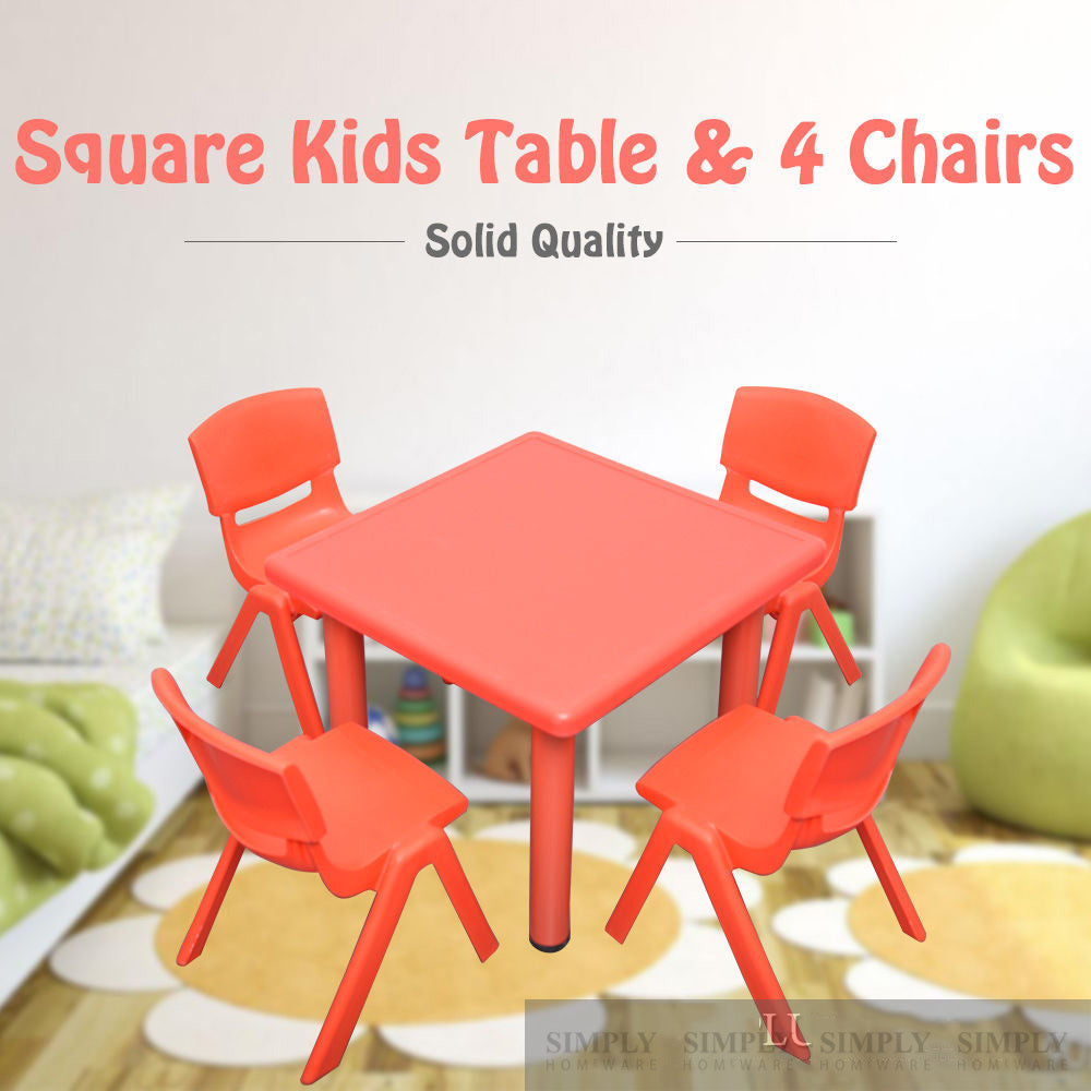Kids Table Children 4 Chairs Plastic Activity Set Play Outdoor Large Red 60x60cm