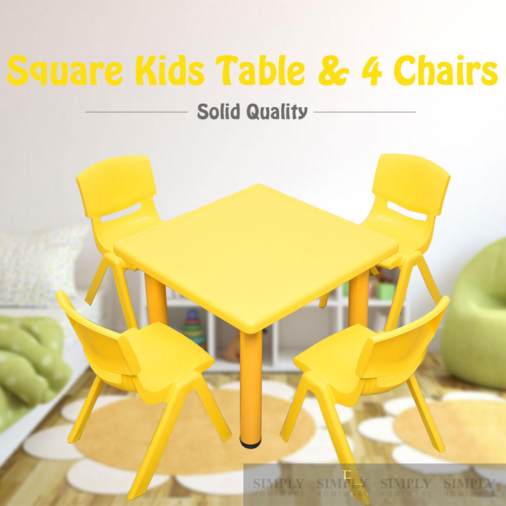 Kids Table Children 4 Chairs Plastic Activity Set Play Outdoor Large Red 60x60cm