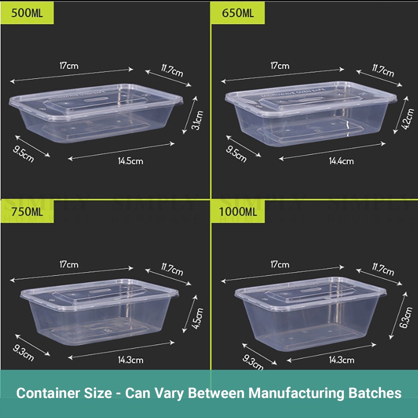 Take away Containers Takeaway Food Plastic Lids Bulk 500ml 650ml 750ml 1000ml