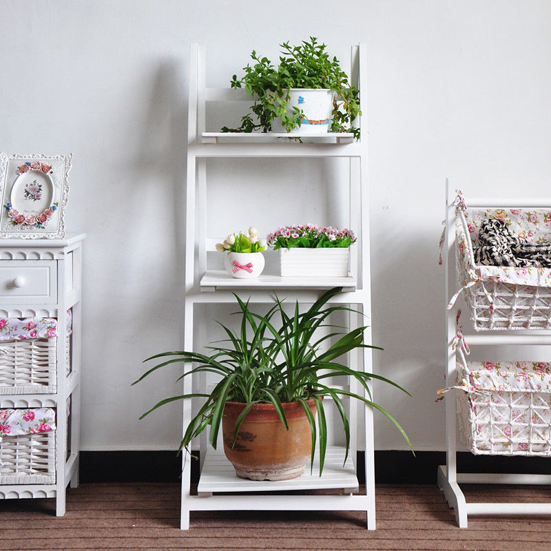Wooden Ladder Shelf 3 Tier Plant Flower Storage Shelves Multi CD Book Folding