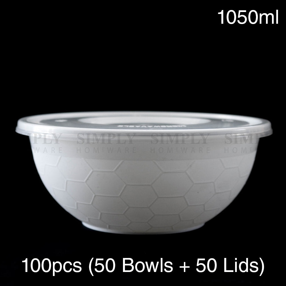 Take Away Food Containers Round Bowls Takeaway Plastic Soup Noodle Bulk 1050ml - Simply Homeware