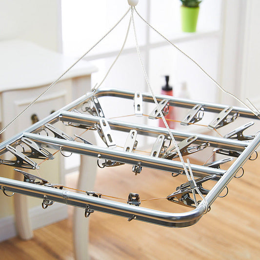 Stainless Steel Clothes Hanger Airer Dryer 28 Pegs Clips Rack Sock Underwear