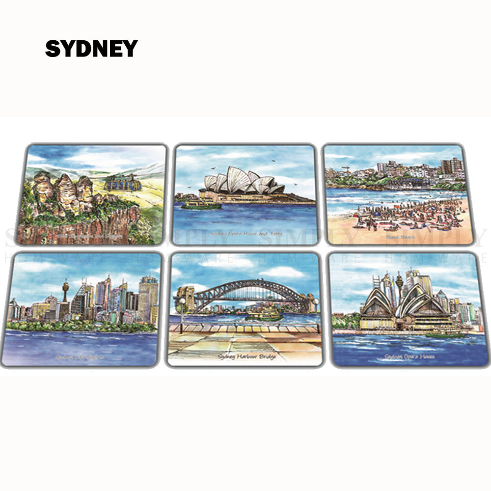 Australian Souvenirs Artistic Souvenir Wooden Coasters Gift Box Set of 6 Aussie - Simply Homeware