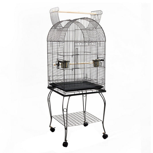 Bird Cage Large Medium Metal Frame Stand Wheels Arched Roof White 50x50x140cm