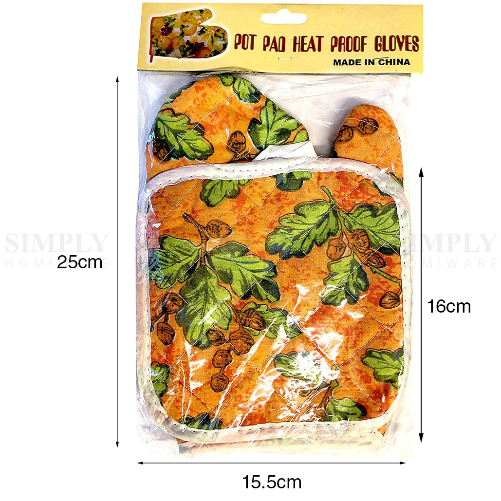 Oven Mitts Gloves Pot Holder Set Heat Proof Resistant BBQ Cooking Double Cotton - Simply Homeware