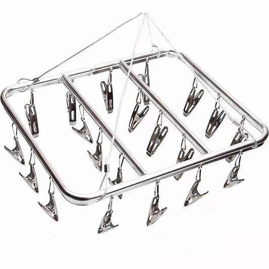 Stainless Steel Clothes Hanger Airer Dryer 28 Pegs Clips Rack Sock Underwear