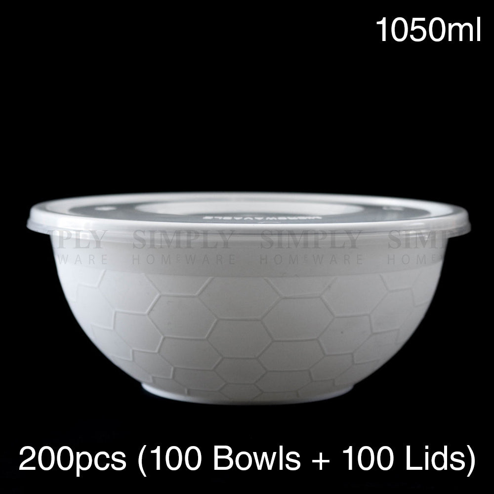 Take Away Food Containers Round Bowls Takeaway Plastic Soup Noodle Bulk 1050ml - Simply Homeware