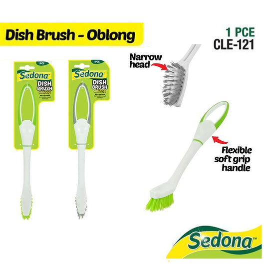 Dish Brush Oblong Circular Small Compact Scraper 2 in 1 Dual Head Assorted 2pcs