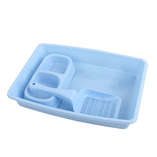 Kitten Litter Tray Scoop Drinking Eating Bowl 3pc Starter Kit Cat Blue Pink 37cm