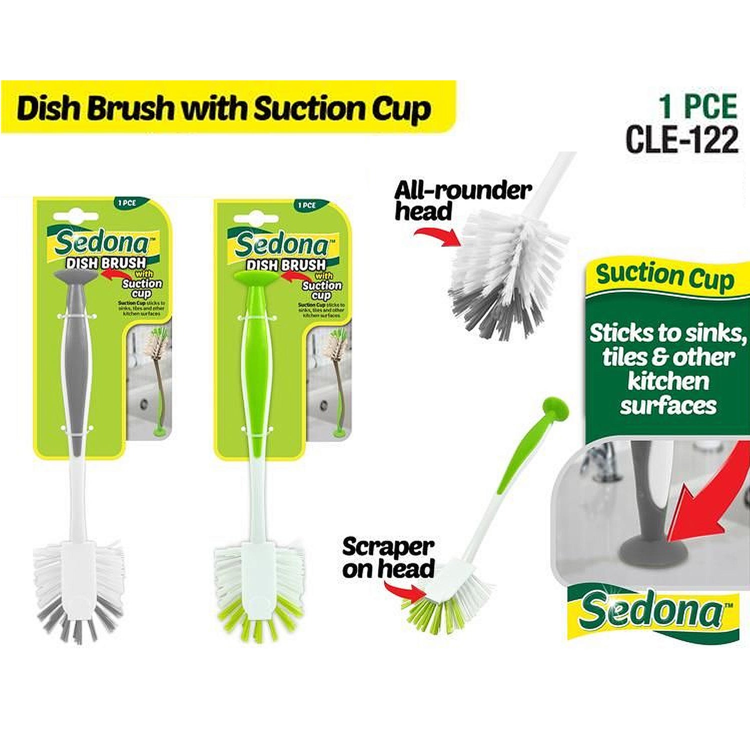 Dishwashing Brush With Suction Cups, Kitchen And Bathroom