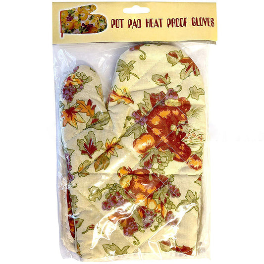 Oven Mitts Gloves Pot Holder Set Heat Proof Resistant BBQ Cooking Double Cotton