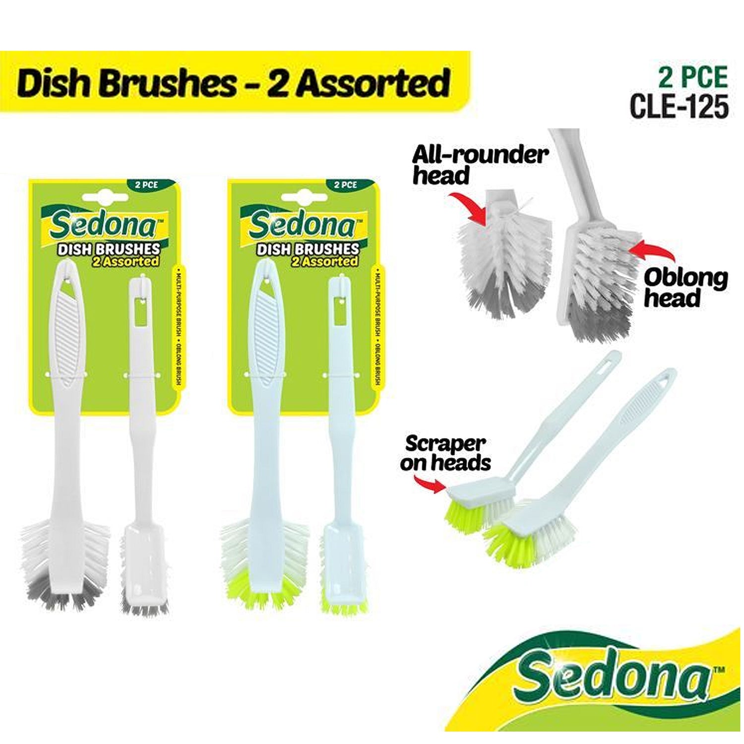 Dish Brush Oblong Circular Small Compact Scraper 2 in 1 Dual Head