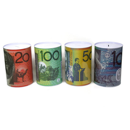 Money Tin Australian Box Jar Piggy Bank Coin 10 20 50 100 Dollar Notes OZ Large