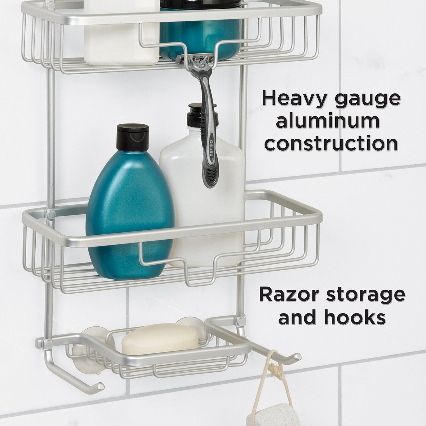 Aluminium Shower Caddy Hanging Rust Proof Organiser Bathroom Shelf Storage Hook