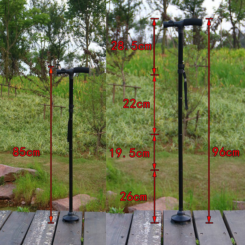 Walking Stick Cane Folding With Light LED Strap Handle Black Metal Adjustable - Simply Homeware