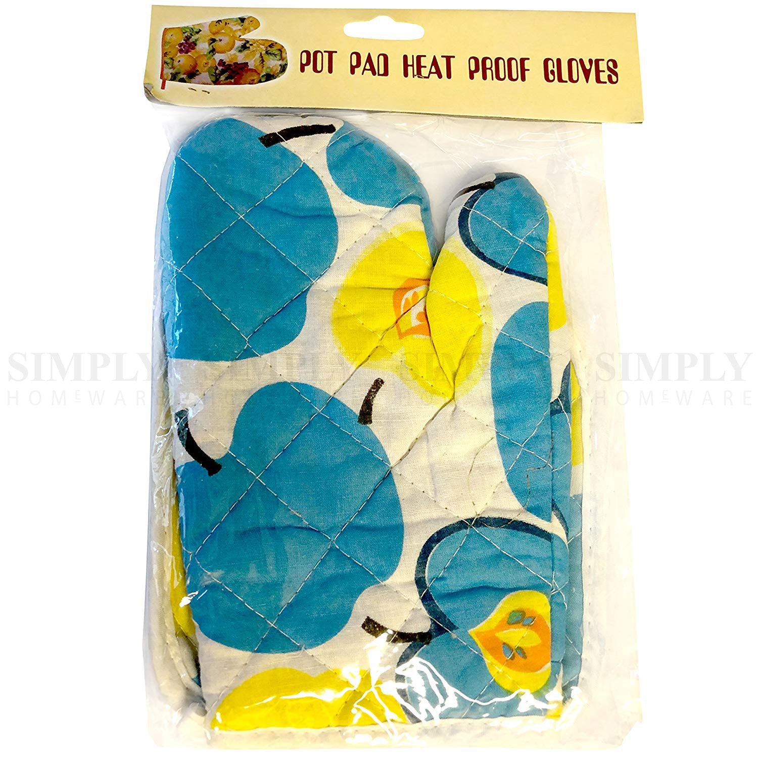 Oven Mitts Gloves Pot Holder Set Heat Proof Resistant BBQ Cooking Double Cotton - Simply Homeware