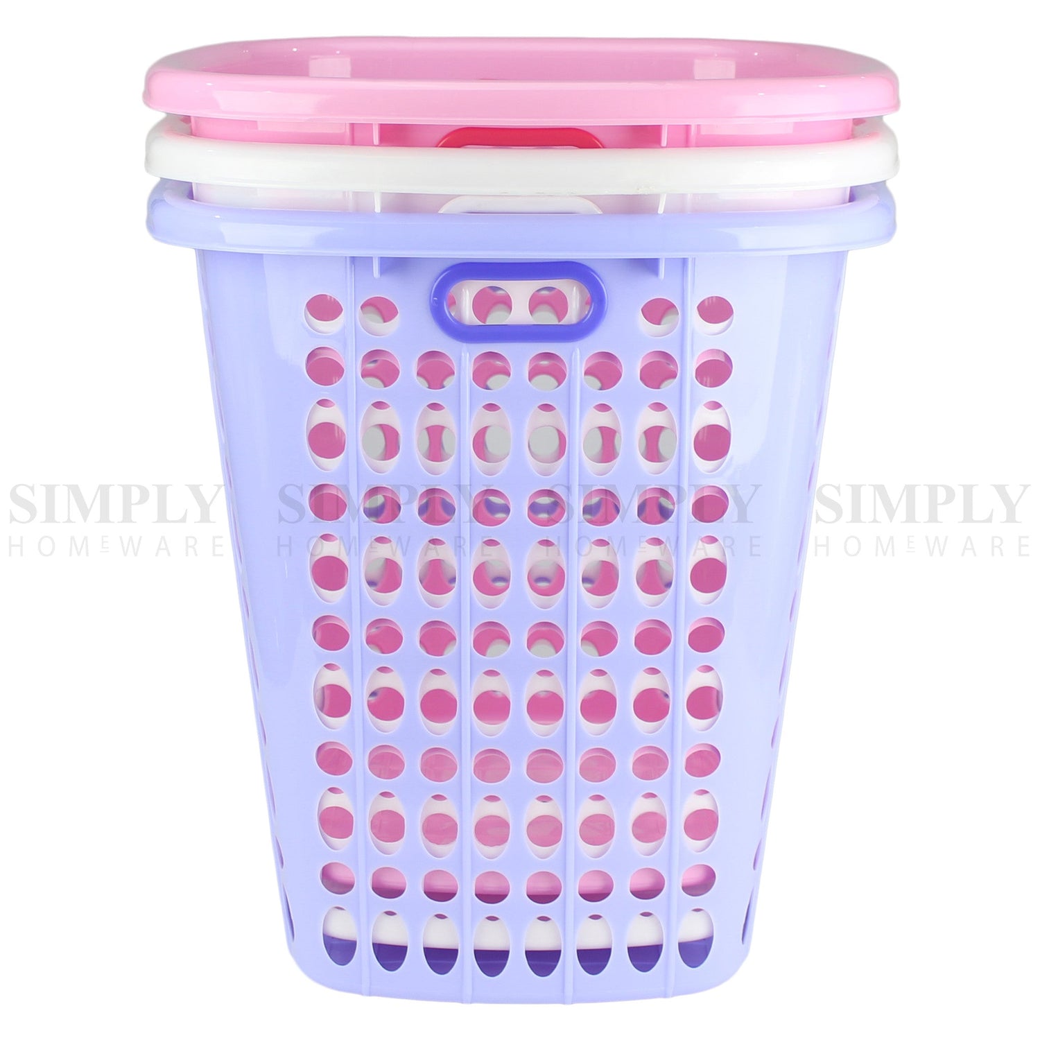 Laundry Basket Bin Plastic Baskets Washing Hamper Bag White Blue Pink Bathroom - Simply Homeware