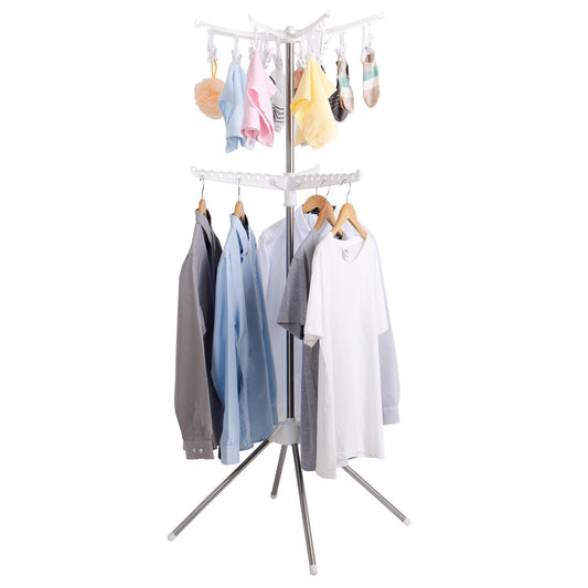 Clothes Line Airer Rack Indoor 2 Tier Steel 20m Drying Space Foldable Portable