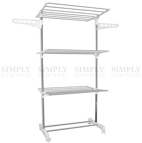 Clothes Line Airer Rack Indoor 3 Tier Steel 20m Drying Space Foldable Portable - Simply Homeware