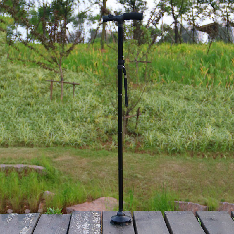 Walking Stick Cane Folding With Light LED Strap Handle Black Metal Adjustable - Simply Homeware