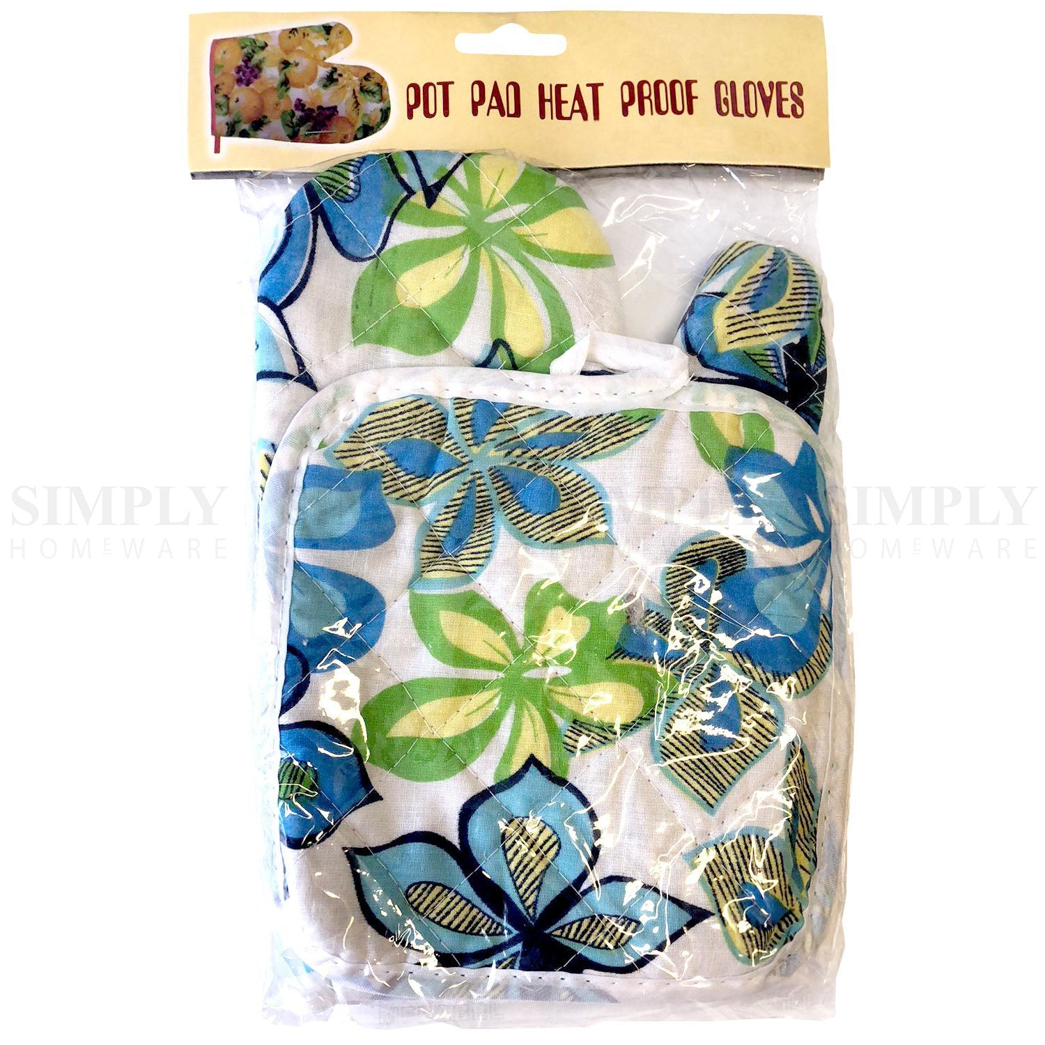 Oven Mitts Gloves Pot Holder Set Heat Proof Resistant BBQ Cooking Double Cotton - Simply Homeware