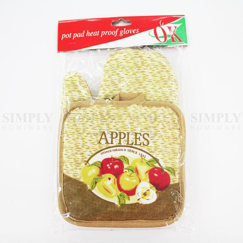 Oven Mitts Gloves Pot Holder Set Heat Proof Resistant BBQ Cooking Double Cotton - Simply Homeware